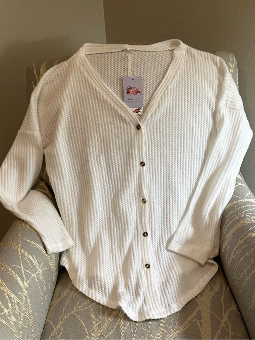 NWT Chuhee White Waffle-Knit Sweater